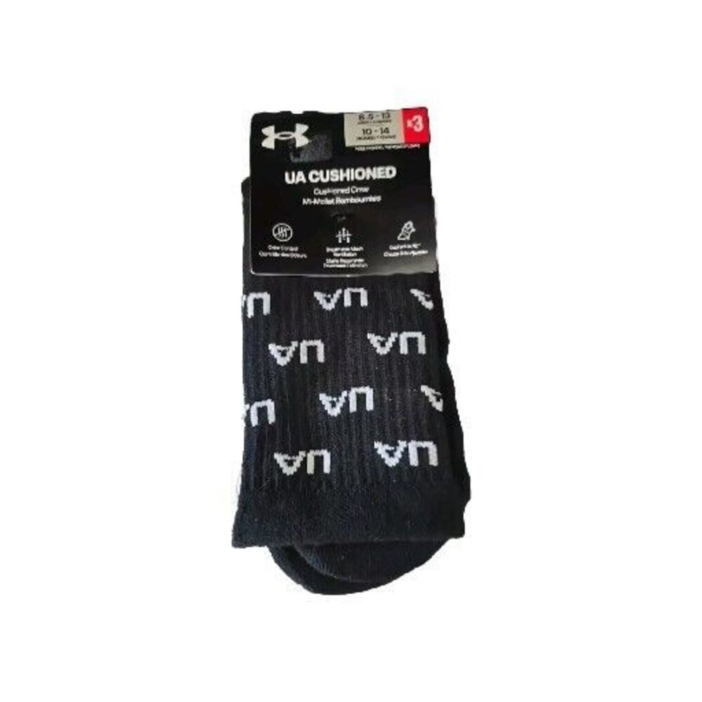 NEW Under Armour 3 Pack Crew Polyester UA‎ Cushioned Socks M Women's 8.5-13